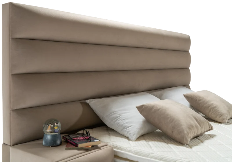Lit coffre capitonné taupe avec système TV – WAVE
