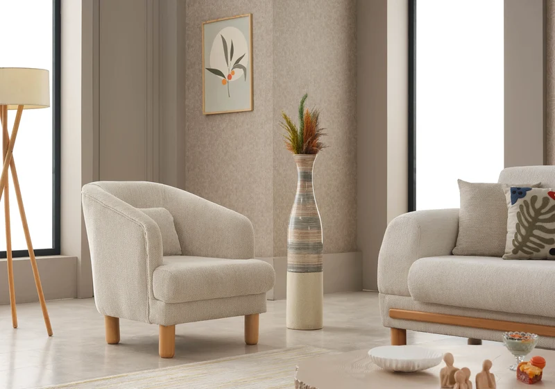 Canapé scandinave naturel beige sable bois – LEONA