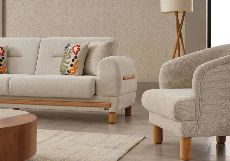 Canapé scandinave naturel beige sable bois – LEONA
