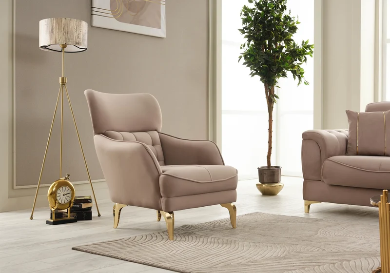 Canapé convertible design taupe et doré - LISA