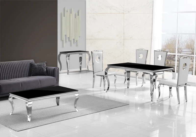 Chaise médaillon baroque argentée et similicuir blanc - Pia x4
