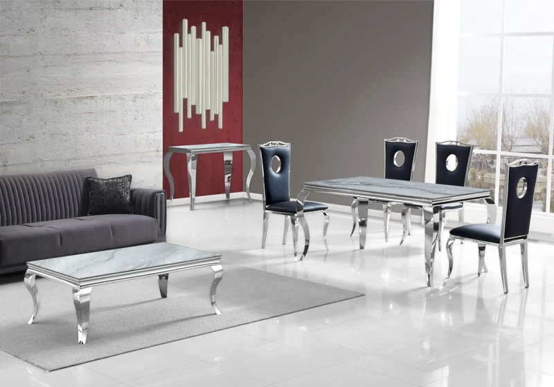 Bout de canapé design marbre gris argent - Neo
