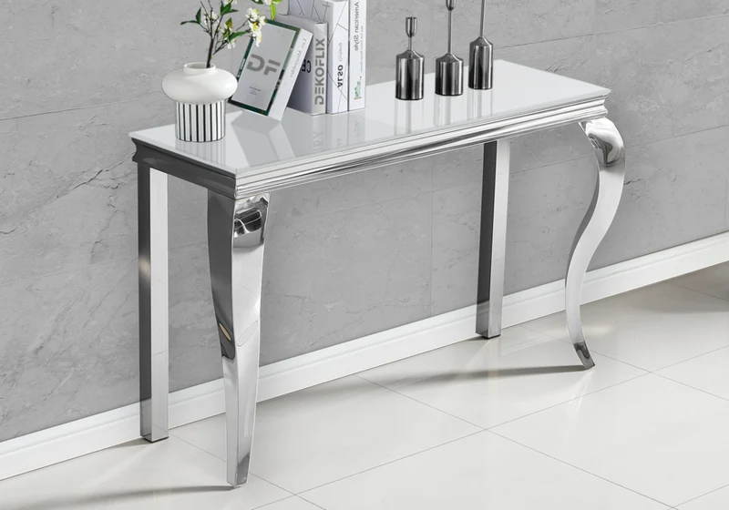 Console d'entrée design verre blanc argent - Neo