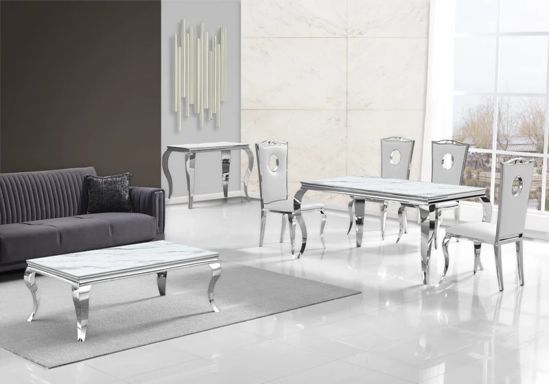 Console d'entrée design marbre blanc argent - Neo