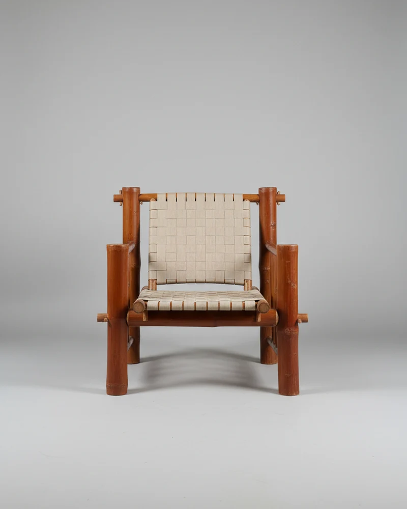 One-of-a-Kind Artist-Built Brutalist Bamboo Armchair, 1970s