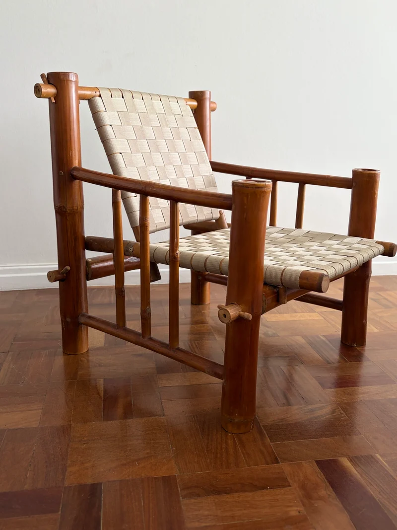 One-of-a-Kind Artist-Built Brutalist Bamboo Armchair, 1970s