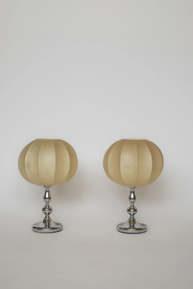 Rare Vintage Mid-Century Modern Cocoon Chrome Table Lamps, 1960s