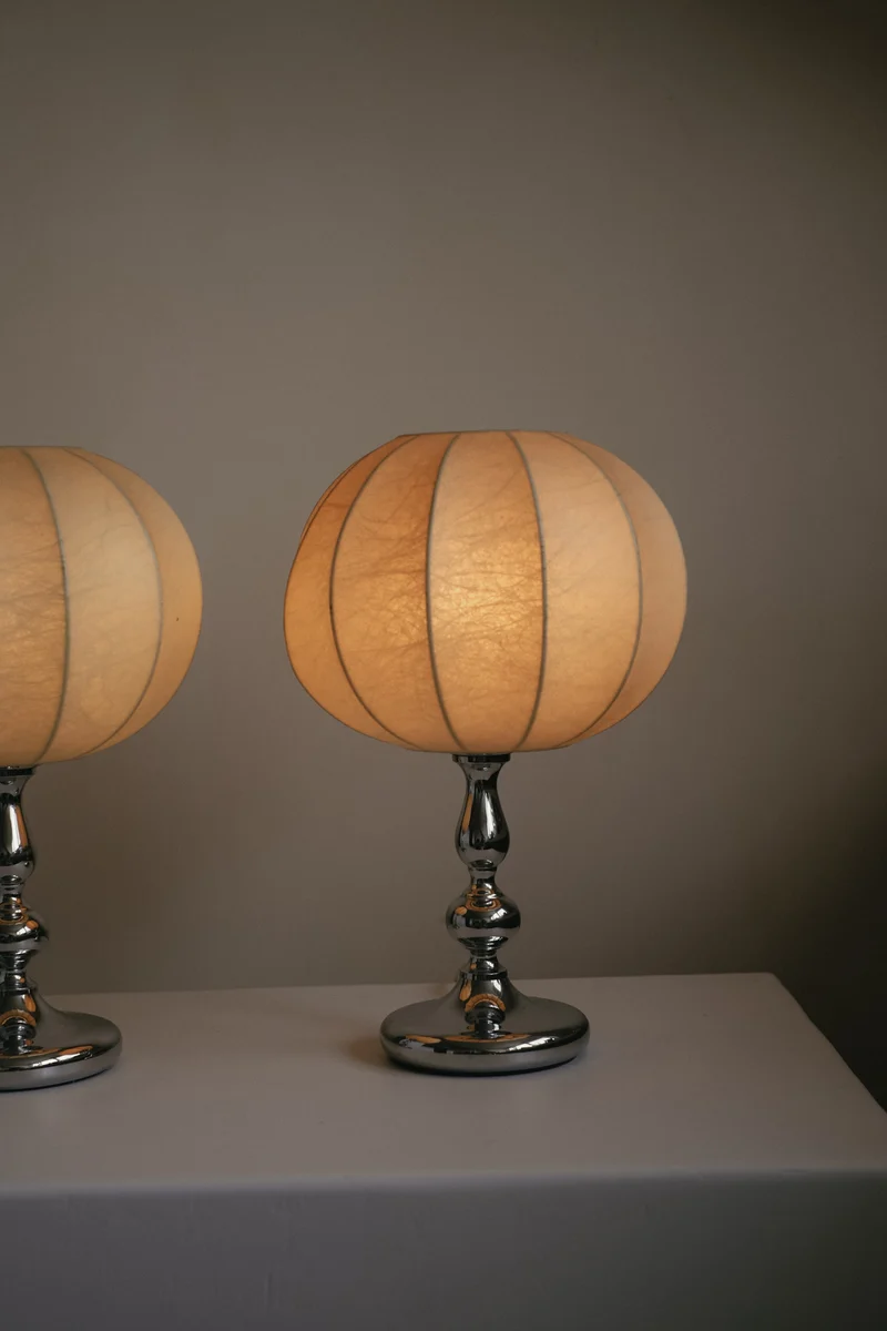 Rare Vintage Mid-Century Modern Cocoon Chrome Table Lamps, 1960s