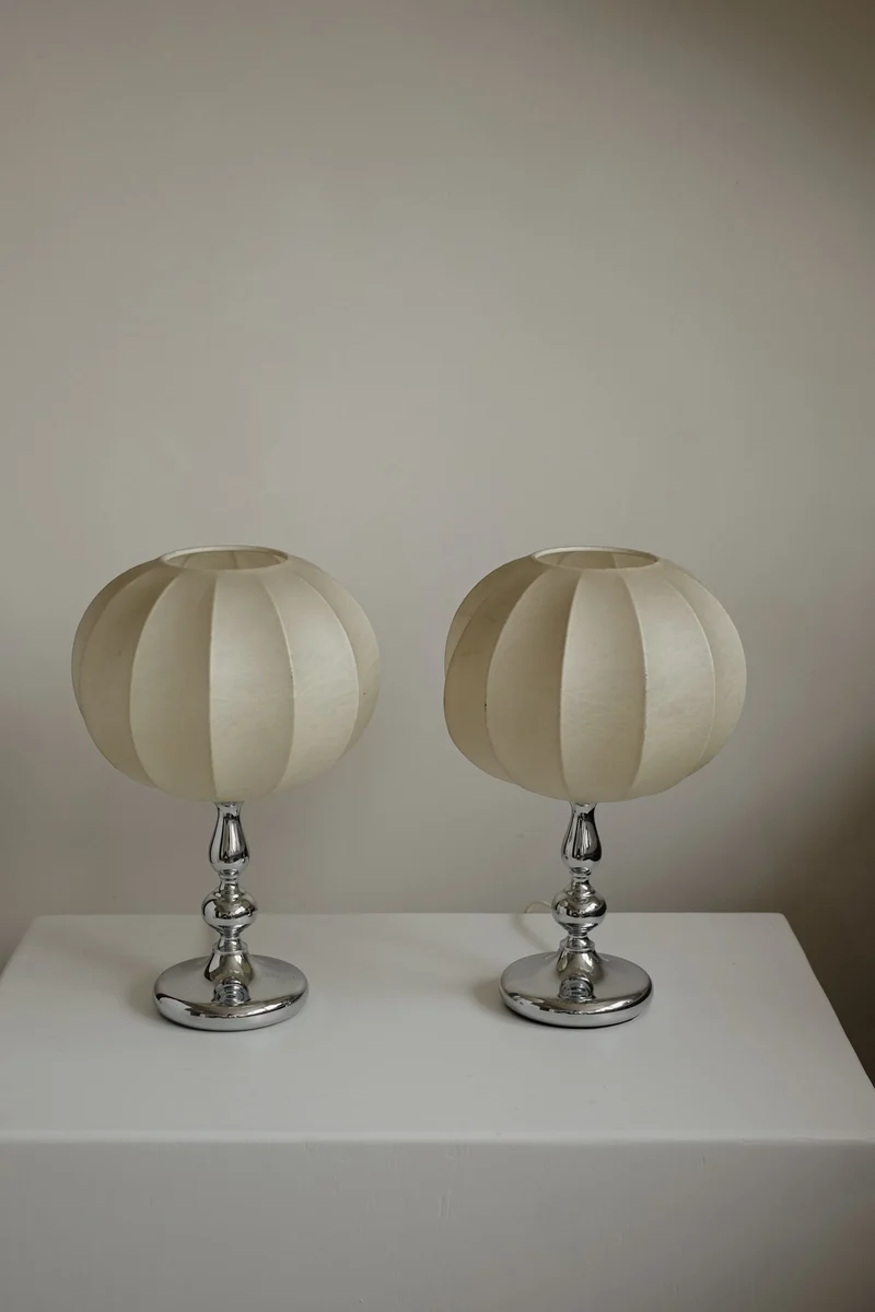 Rare Vintage Mid-Century Modern Cocoon Chrome Table Lamps, 1960s