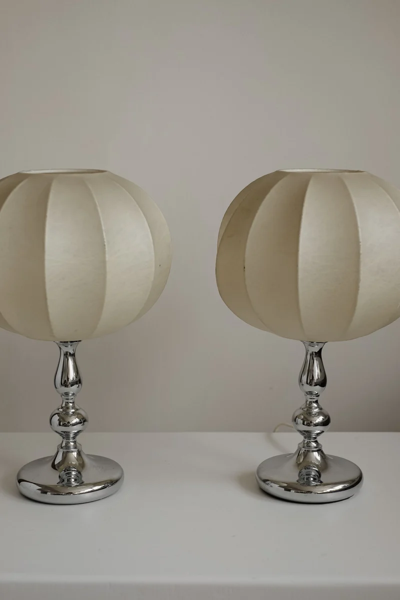 Rare Vintage Mid-Century Modern Cocoon Chrome Table Lamps, 1960s