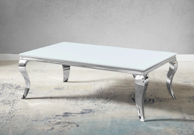 Table basse rectangulaire verre blanc argent - Neo