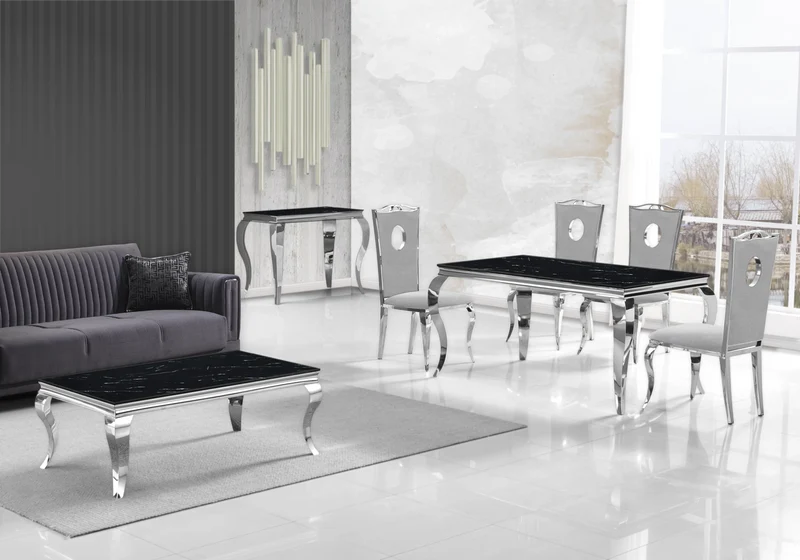 Table basse rectangulaire marbre noir argent - Neo