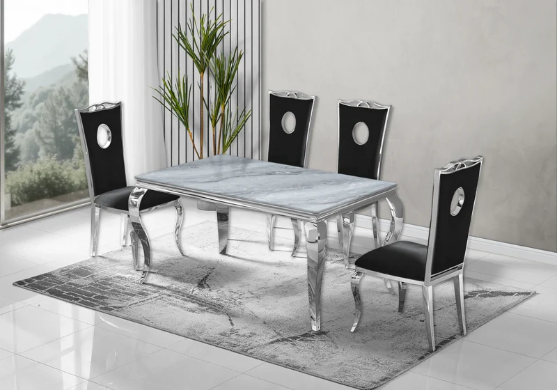 Table à manger rectangulaire marbre gris argent - Neo