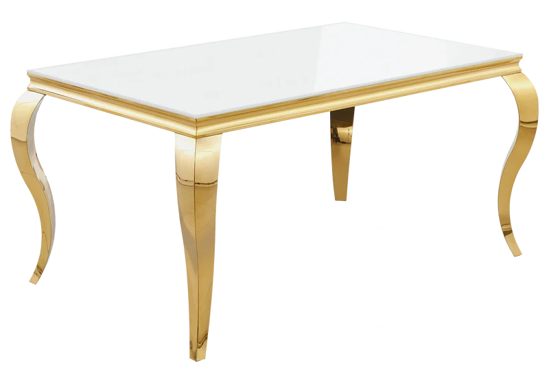 Ensemble table verre blanc et 4 chaises or – Neo