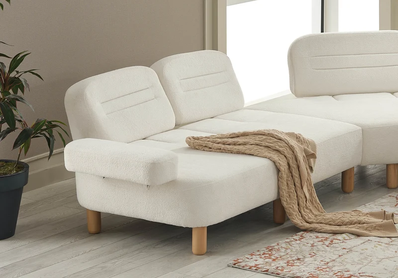 Canapé d’angle modulable bouclé blanc – ANGEL