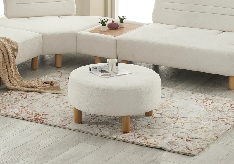Canapé d’angle modulable bouclé blanc – ANGEL