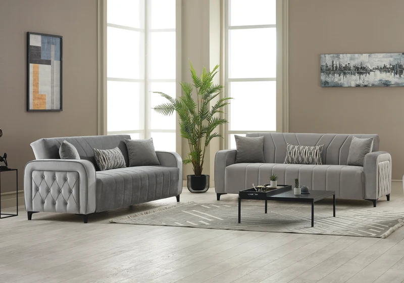 Canapé convertible design velours gris – URBAN