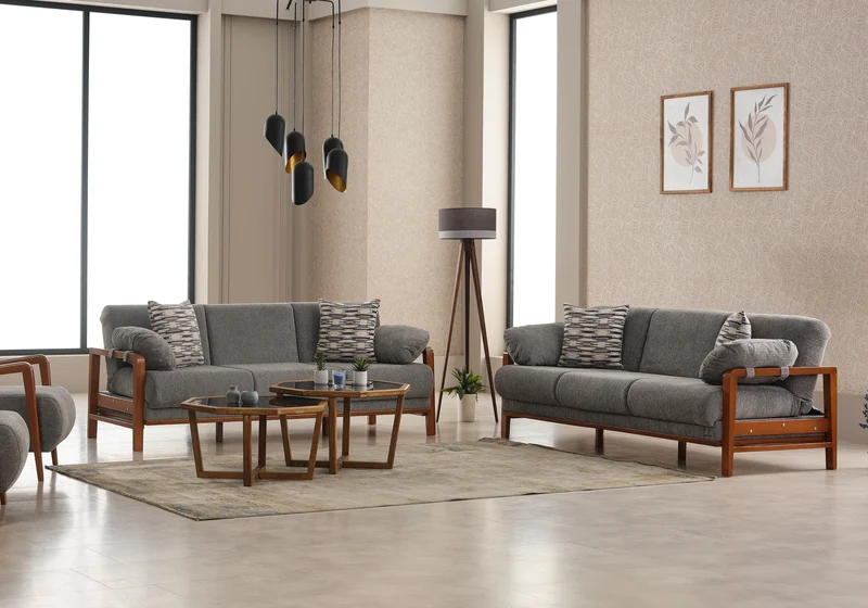 Canapé scandinave bois gris convertible – LENY