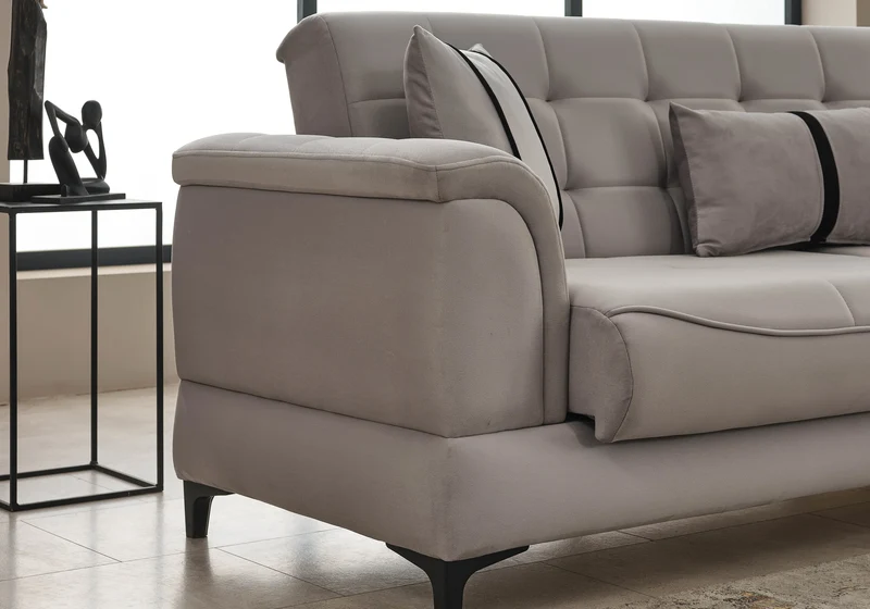 Canapé convertible capitonné velours gris perle – DELTA