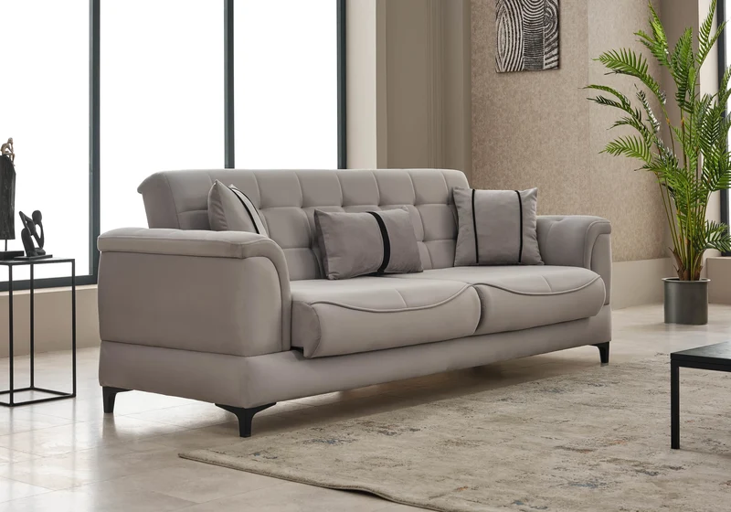 Canapé convertible capitonné velours gris perle – DELTA