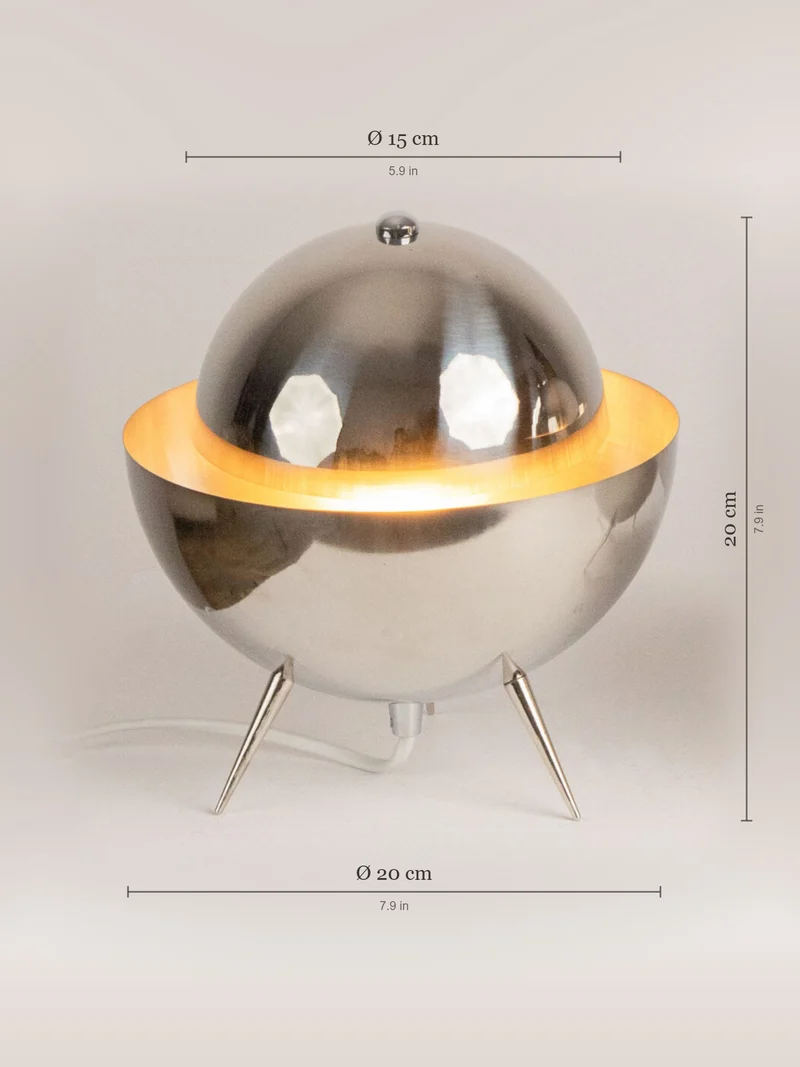 Vintage Pair of UFO Dome Table Lamps, Polished Stainless Steel, Space Age Style, 1970s