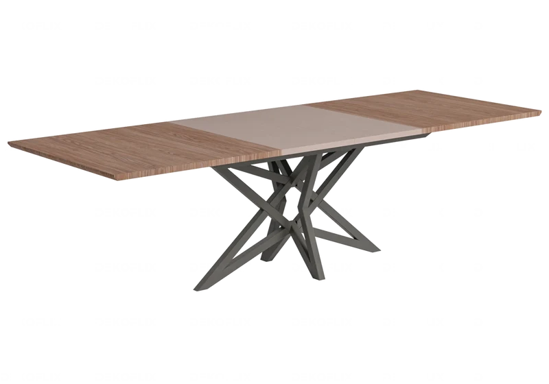 Table à manger extensible bois noyer et métal noir - Nora
