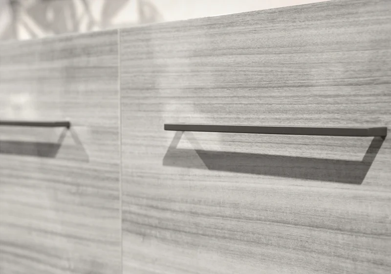 Meuble TV 3 portes gris argent laqué design - Mia