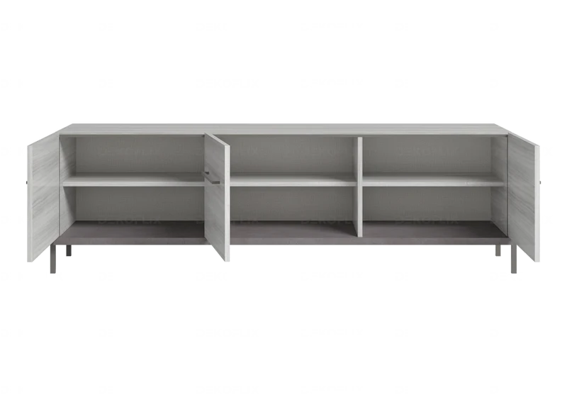 Meuble TV 3 portes gris argent laqué design - Mia