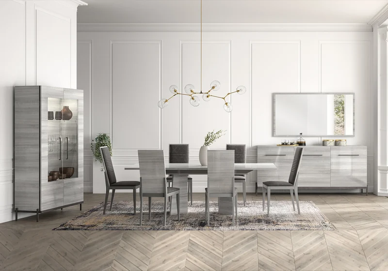 Buffet 3 portes gris argent laqué design - Mia