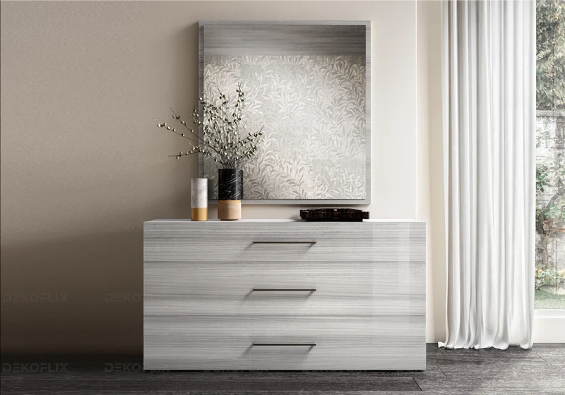 Miroir mural rectangulaire 144 cm gris laqué - Mia