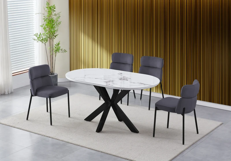Chaises velours gris pieds noirs - Nora x4