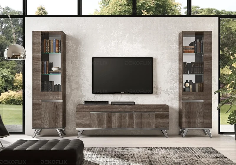 Meuble TV 3 ou 4 portes chêne laqué design - Medea