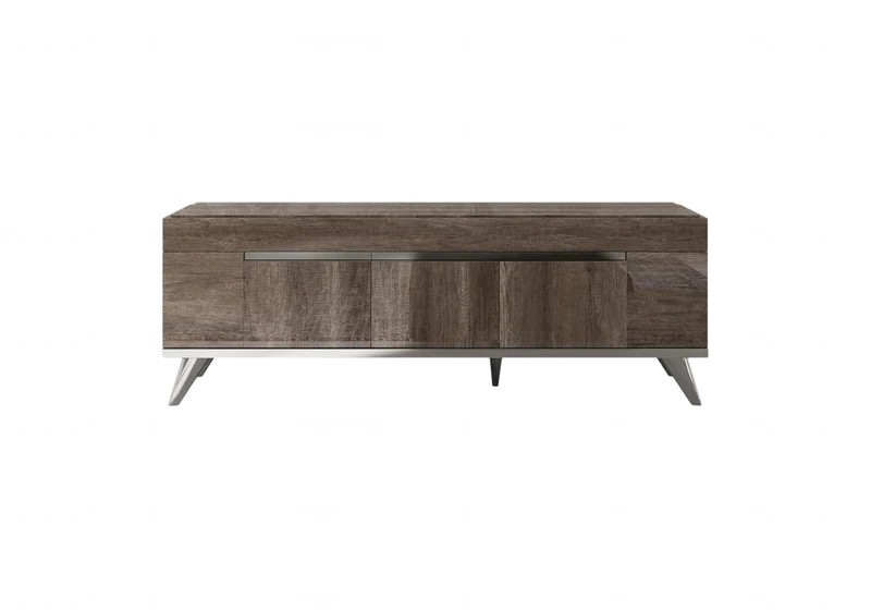 Meuble TV 3 ou 4 portes chêne laqué design - Medea