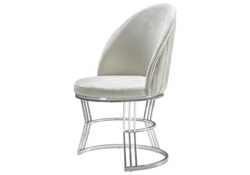 Fauteuils de table en velours beige plissé argenté - Caris x2