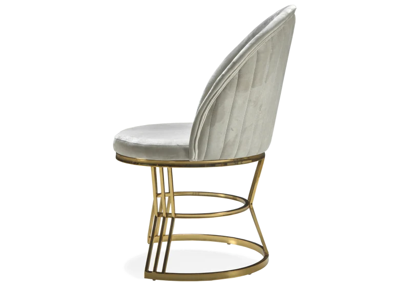 Fauteuils de table en velours beige plissé doré - Caris x2