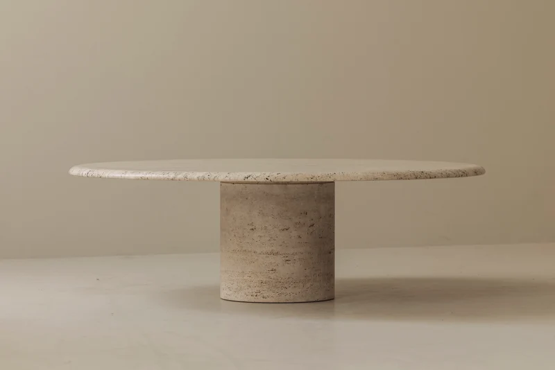 Travertine round coffee table by Angelo Mangiarotti, Italy 1970s