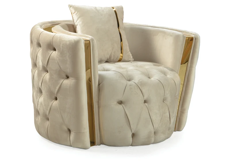 Canapé Turc Capitonné Chester Velours Beige Doré - NAPOLI