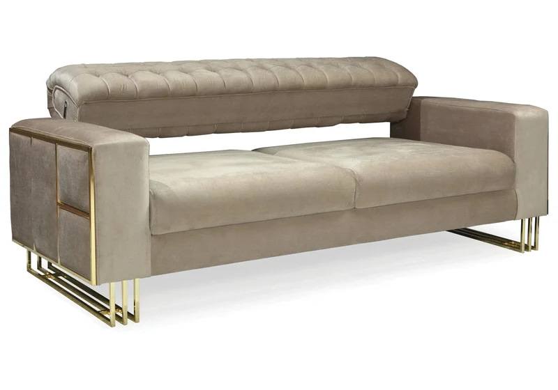 Canapé Turc Angle Capitonné Velours Beige Design Métal Doré – RIBELLA