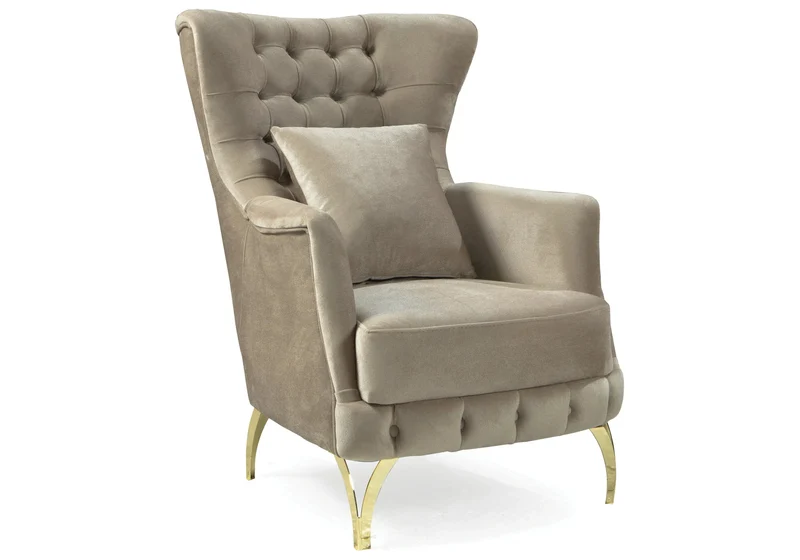 Canapé Turc Angle Capitonné Velours Beige Design Métal Doré – RIBELLA