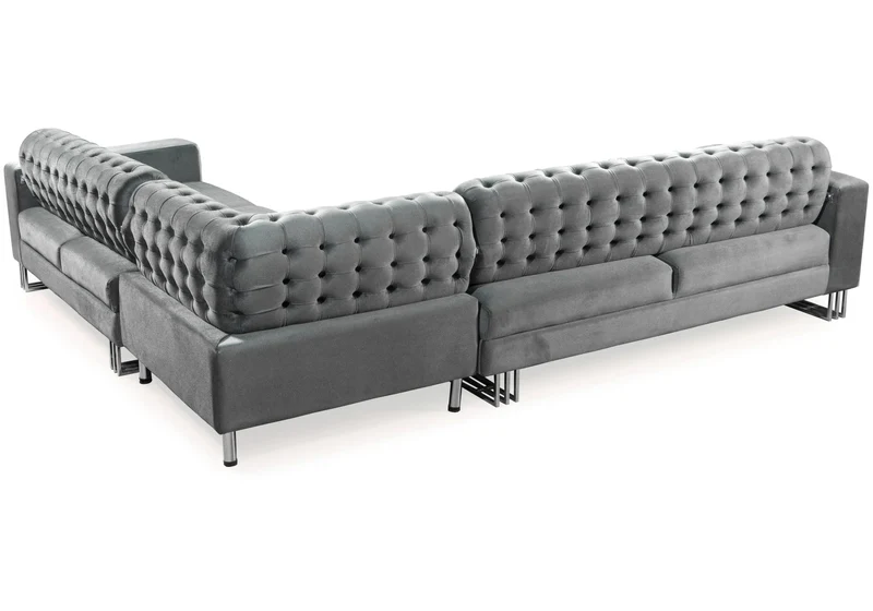 Canapé Turc Capitonné Velours Gris Design Métal Argent – RIBELLA