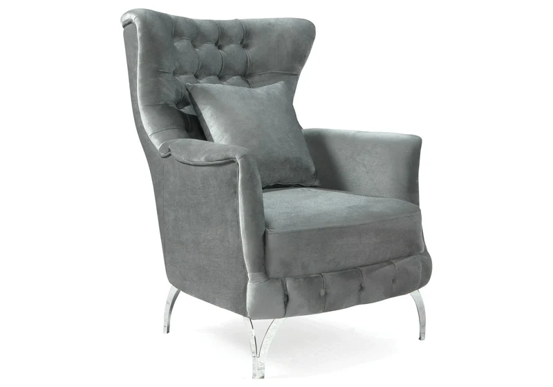 Canapé Turc Capitonné Velours Gris Design Métal Argent – RIBELLA