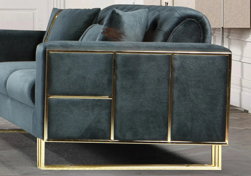 Canapé Turc Capitonné Velours Anthracite Design Métal Doré – RIBELLA