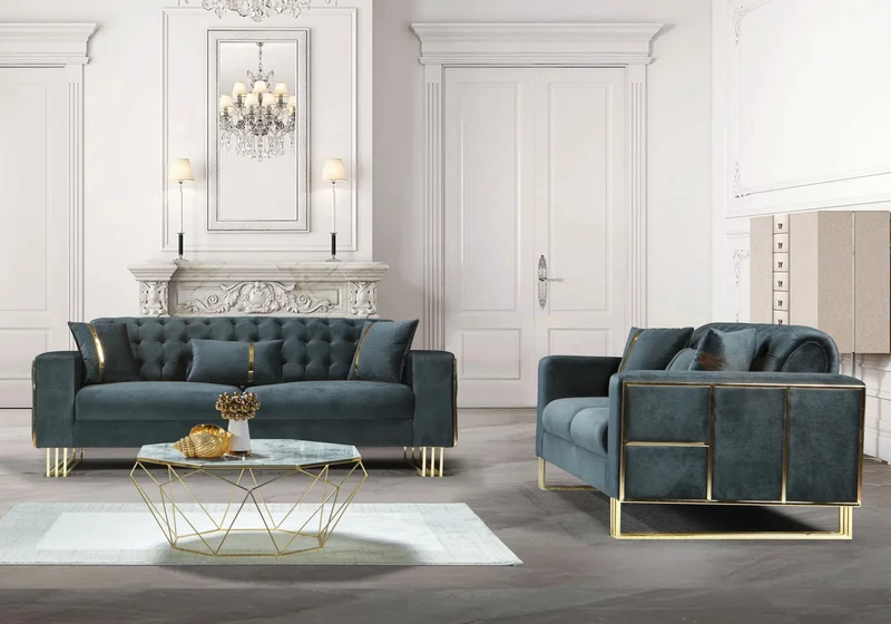 Canapé Turc Capitonné Velours Anthracite Design Métal Doré – RIBELLA