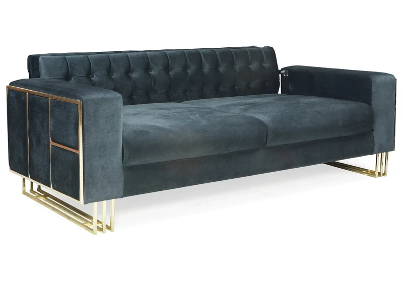 Canapé Turc Capitonné Velours Anthracite Design Métal Doré – RIBELLA