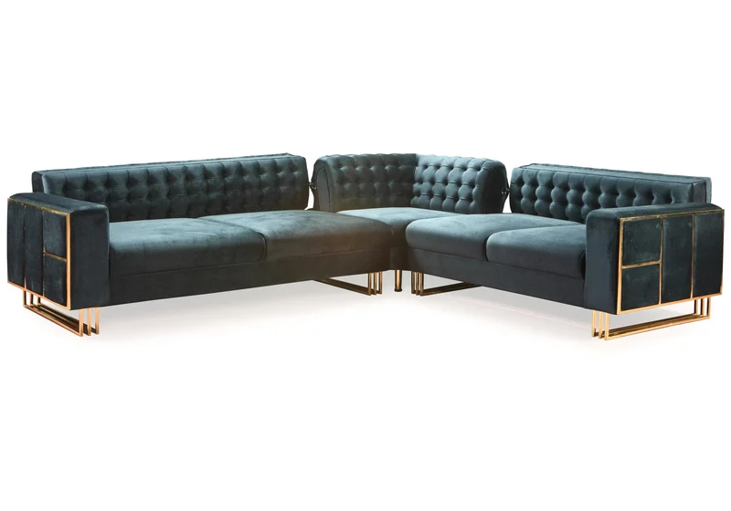 Canapé Turc Capitonné Velours Anthracite Design Métal Doré – RIBELLA