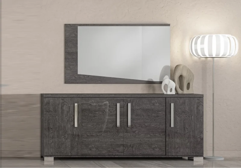 Miroir mural asymétrique bouleau gris laqué design - Sarah