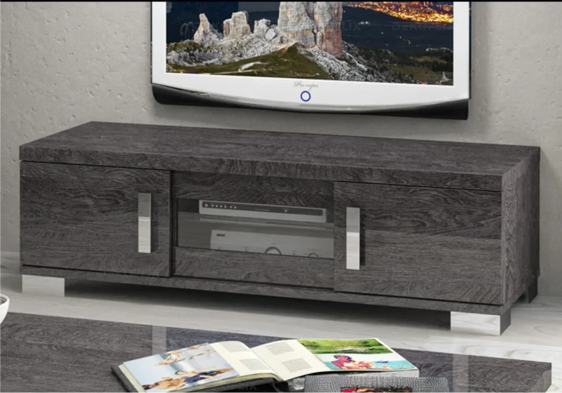 Meuble TV 3 ou 4 portes bouleau gris laqué design - Sarah