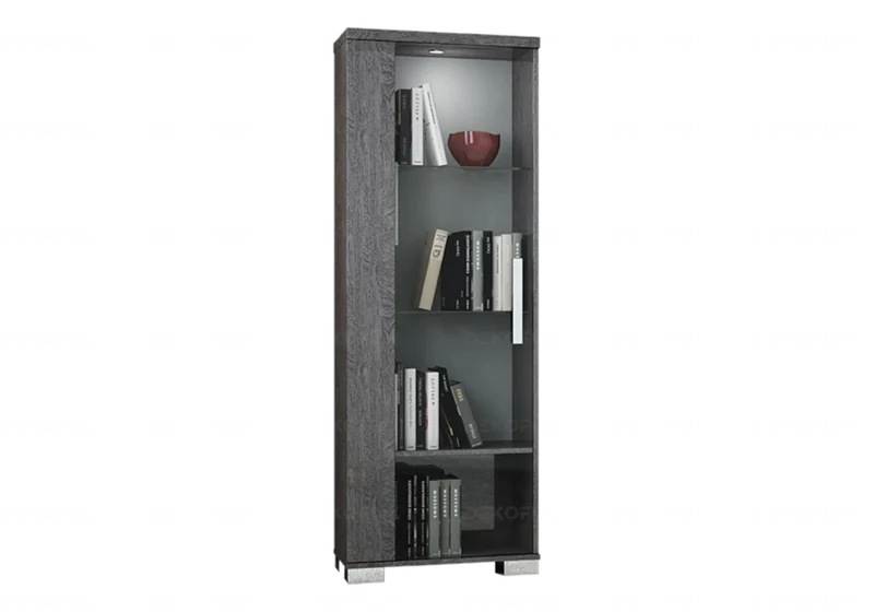 Vitrine 1 ou 2 portes avec LED bouleau gris laqué - Sarah