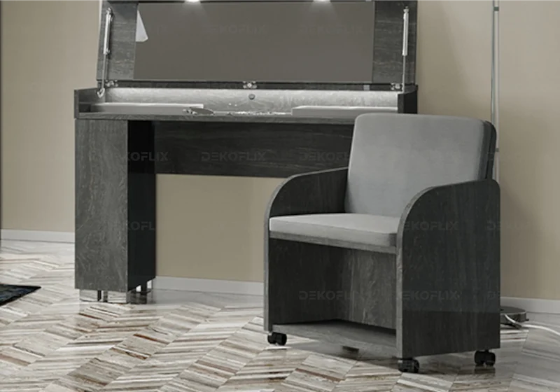Fauteuil bouleau gris et tissu gris Vermont design - Sarah