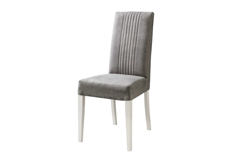 Chaise microfibre grise pieds blancs laqués - Mara